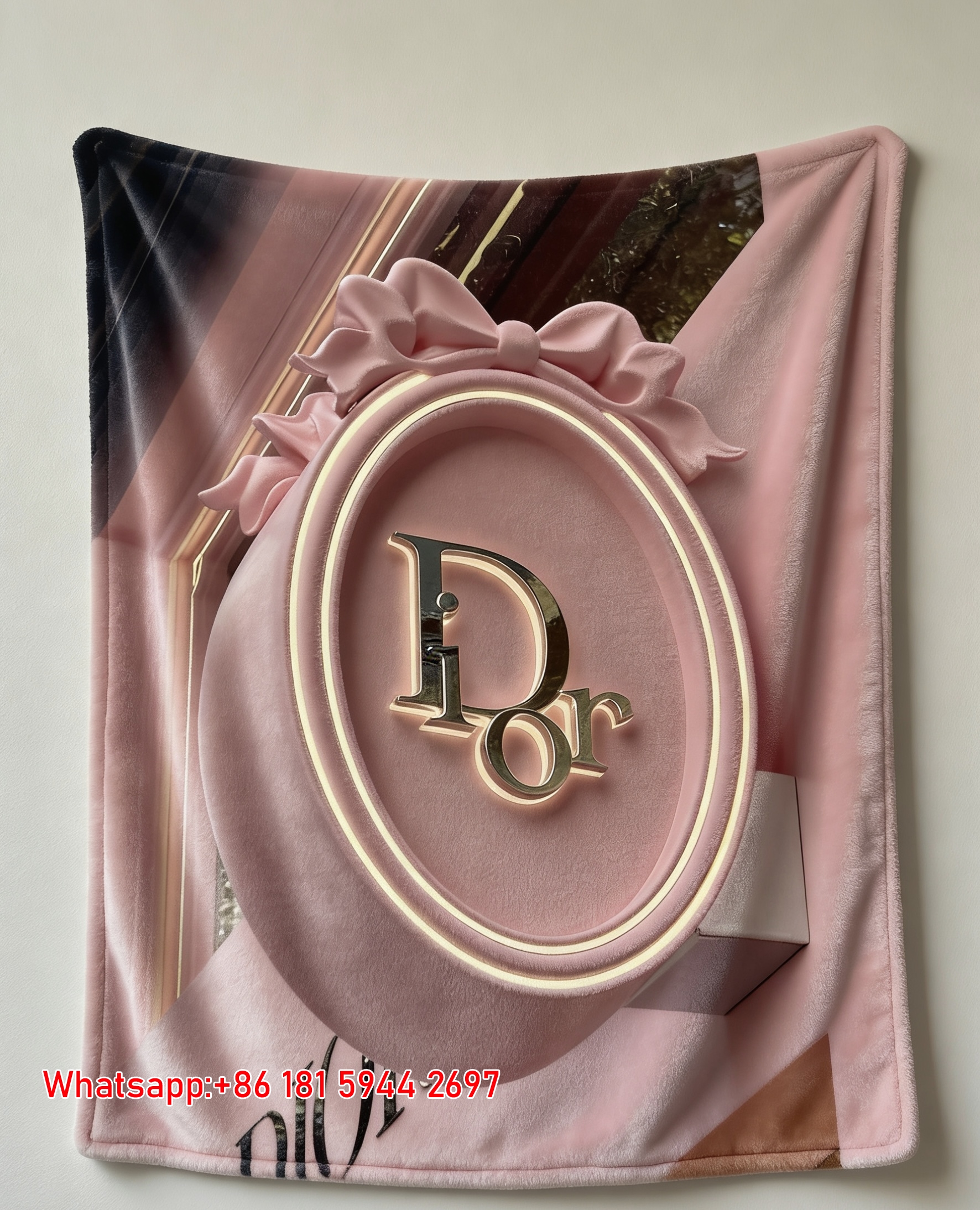 Dior Pink Bow Flannel Blanket Throw Sofa Decor D103